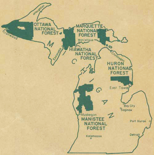 1941 Map of Michigan's National Forests